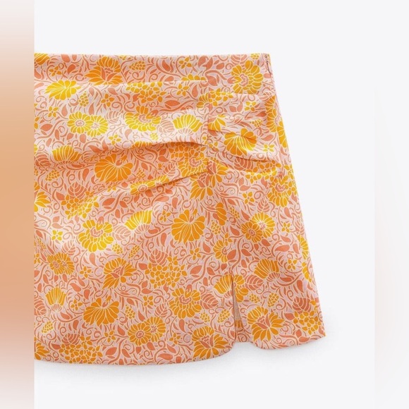 Zara Mini Skirt Women’s Size Medium Pink Orange Floral Linen High Waist Boho NWT - Picture 5 of 14